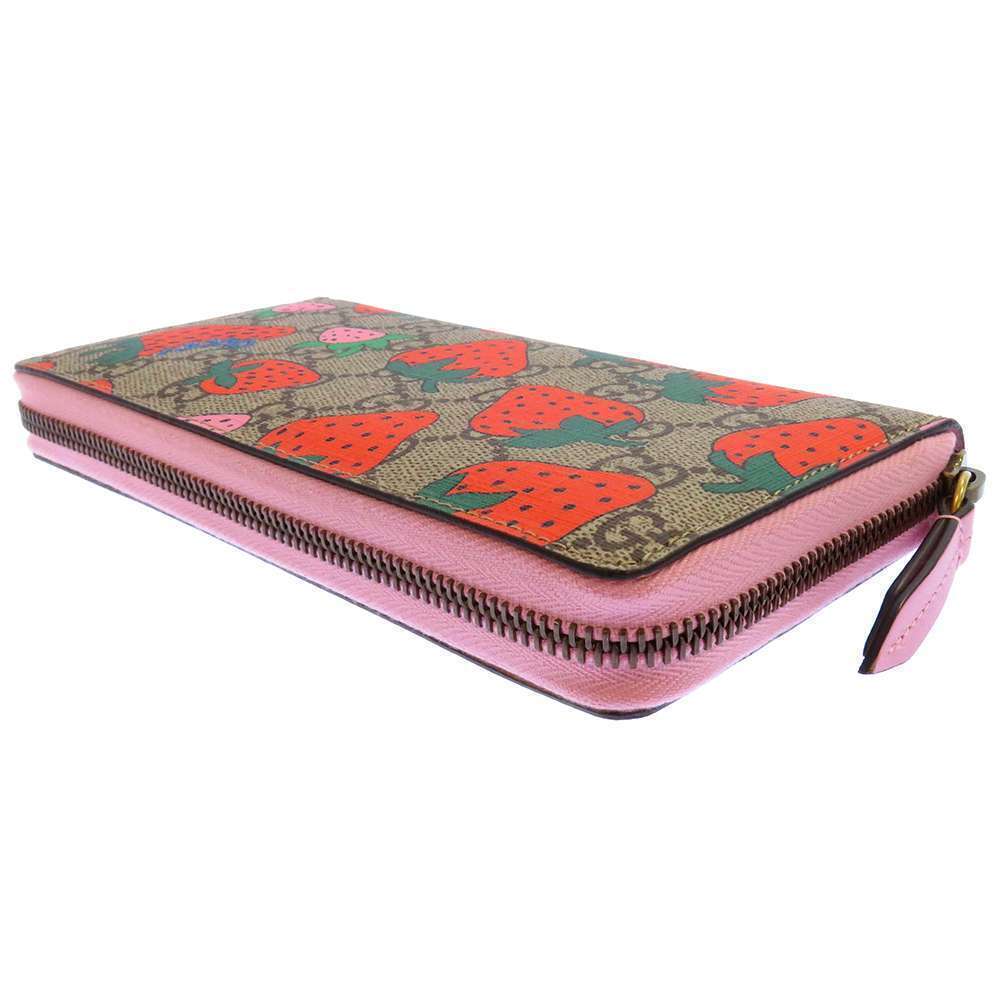 Gucci round wallet gray Supreme zipper GG pink